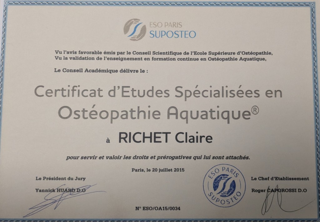 Diplôme d'ostéopathei aquatique